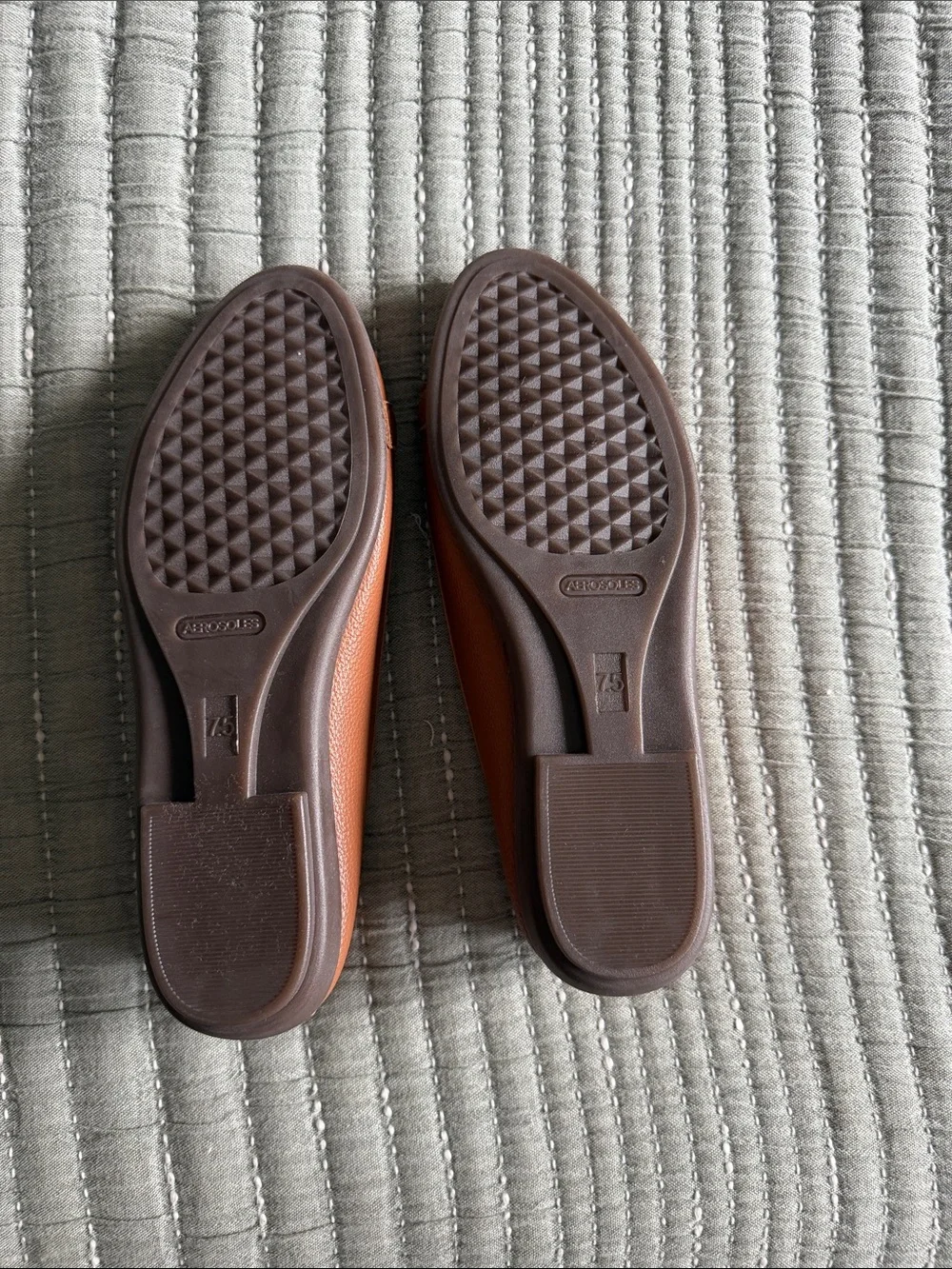AEROSOLES Rust Brown Leather Loafers with Gold Accent